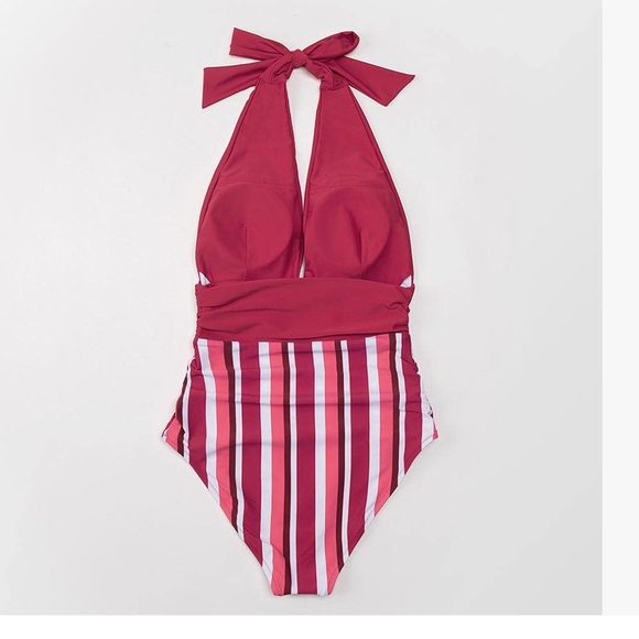 Womens Deep V-Neck Halter One-Piece Swimsuit Sexy Backless Bathing Suit NWT M - Picture 2 of 2